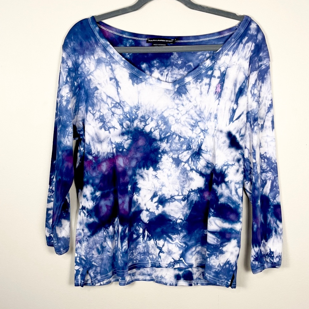 Ice dyed tie dyed upcycled purple and navy Ralph Lauren polo V Neck cotton knit